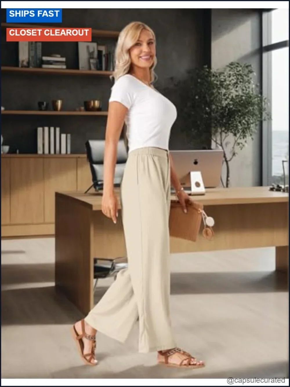 Button High Waist Wide Leg Palazzo Pants